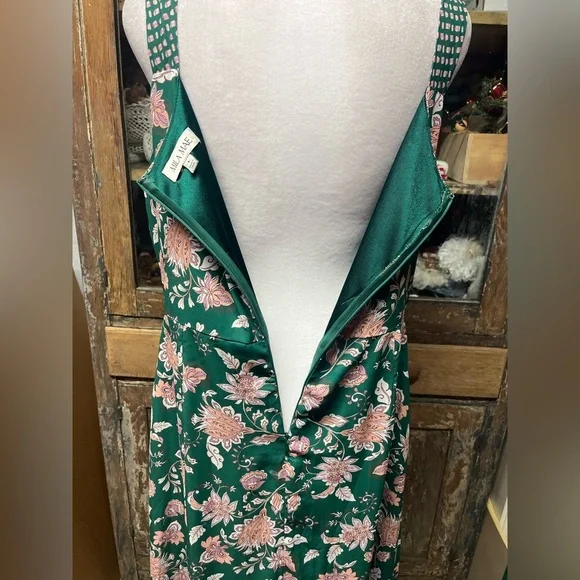 Mila Mae Green Peach Floral Sleeveless Dress Ruffle Hem Size L - Picture 5 of 8